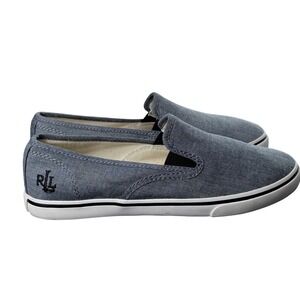 Lauren Ralph Lauren Janis Blue Chambray Slip On Sneakers Womens 7.5B Low Top